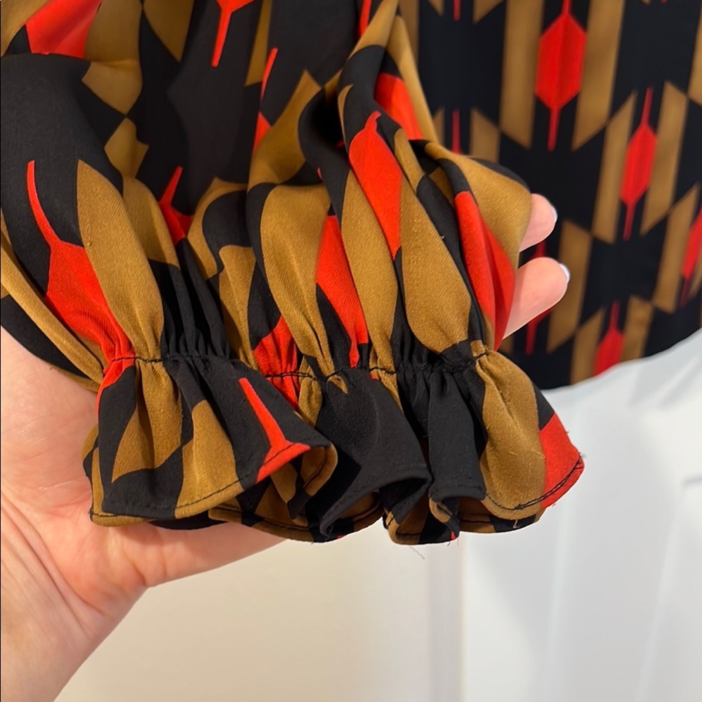 Diane Von Furstenberg Silk Geometric Patterned Blouse - Picture 2 of 6